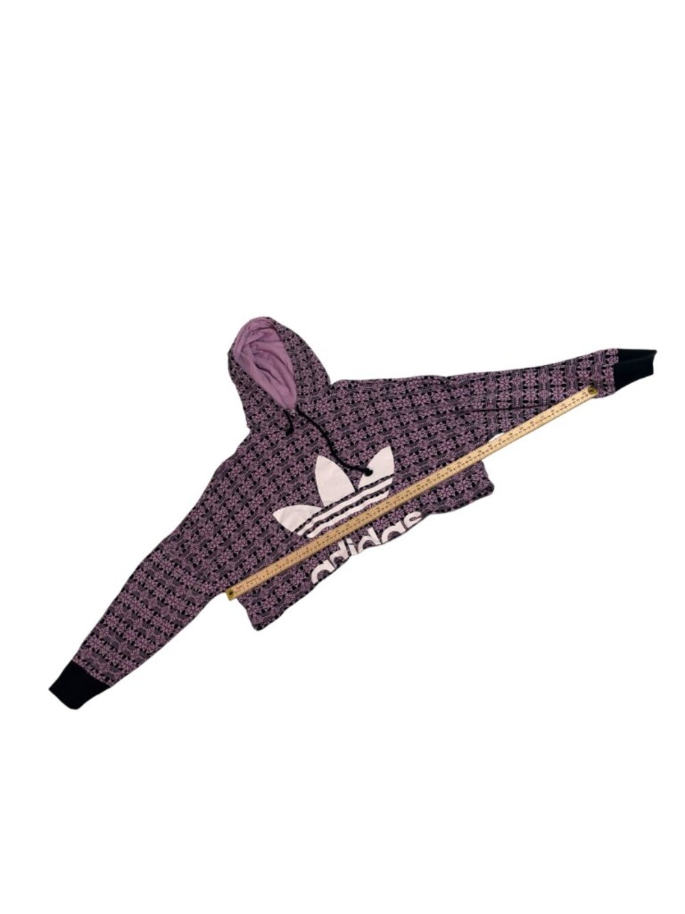 Adidas Purple Black Geometric Pattern Oversized Cropped Hoodie Pullover Small - Picture 13 of 14